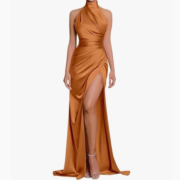 Halter Mermaid Dress: Formal / Prom / Long Bridesmaid / Wedding Gowns w/ Slit - Picture 1 of 3